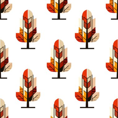 Güz ağaçları, tasarım elementleri ile el çizimi kusursuz desen. Davetiyeler, kartlar, baskı, hediye paketi, imalat, tekstil, kumaş, duvar kağıtları için sonbahar deseni