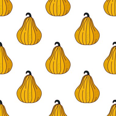 El yapımı cadılar bayramı balkabakları kusursuz desen, tasarım elementleri. Davetiyeler, kartlar, baskı, hediye paketi, imalat, tekstil, kumaş, duvar kağıtları için sonbahar deseni