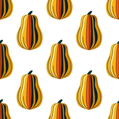 El yapımı cadılar bayramı balkabakları kusursuz desen, tasarım elementleri. Davetiyeler, kartlar, baskı, hediye paketi, imalat, tekstil, kumaş, duvar kağıtları için sonbahar deseni