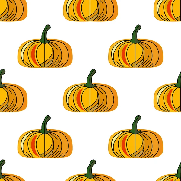 El yapımı cadılar bayramı balkabakları kusursuz desen, tasarım elementleri. Davetiyeler, kartlar, baskı, hediye paketi, imalat, tekstil, kumaş, duvar kağıtları için sonbahar deseni