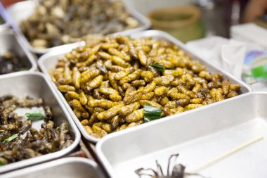 Bangkok şehir merkezinde çeşitli taze yiyecekler.