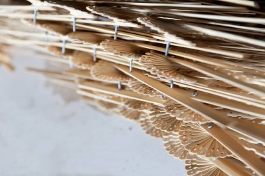 Ahşap fan biteviye-in kapatın. Bir şemsiye fabrikası Tayland alınan görüntü.