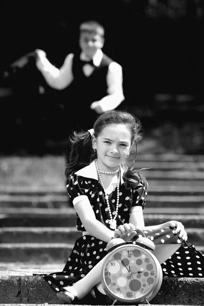 Portrait Very Young Girl Waiting His Mate While Running Boy — Stock Photo, Image