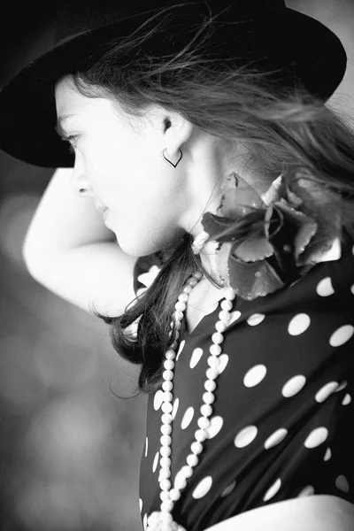 Portrait Very Young Girl Waiting His Mate Black White Image — Stock Photo, Image