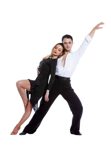 Young people isolated on white background having funny poses.