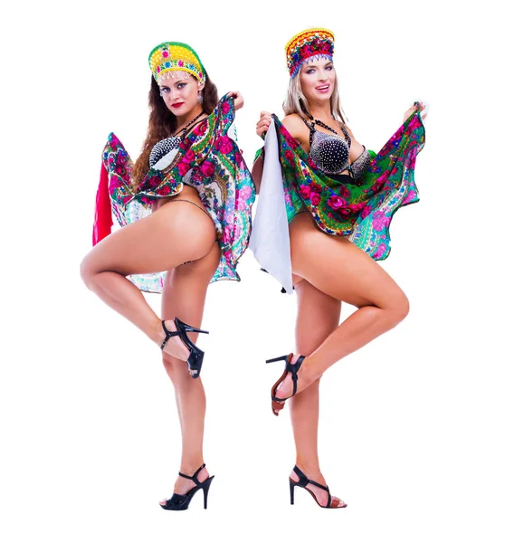 Dos Hermosas Mujeres Bailarinas Striptease Que Realizan Danza Popular Tradicional — Foto de Stock