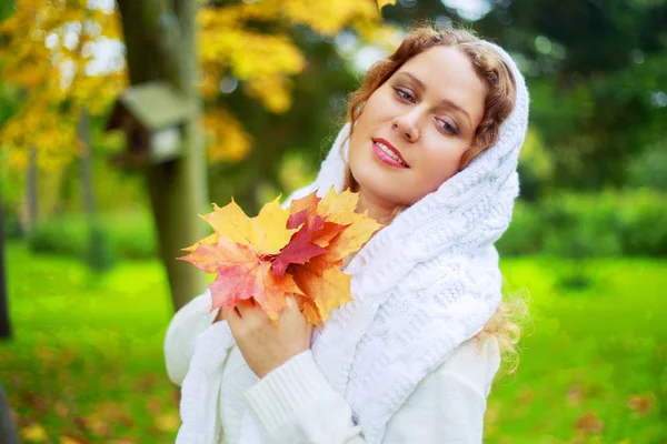 Güzel Genç Plussize Modeli Sonbahar Parkta — Stok fotoğraf