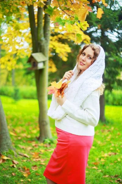 秋の公園で美しい若い Plussize モデル — ストック写真