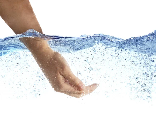 Mano Femminile Che Prende Acqua Isolata Bianco — Foto Stock