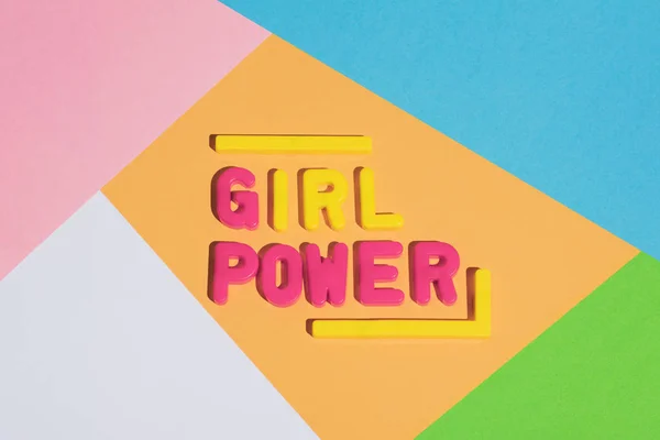 Girl Power Writing Colorful Pastel Background Made Plastic Letters — Stock Photo, Image