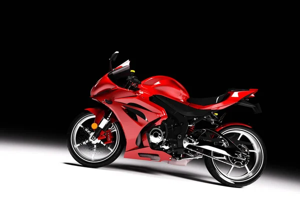 黒の背景にスポット ライトで赤のスポーツ バイクの側面図 — ストック写真
