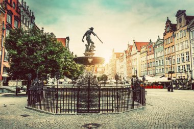 Neptunes fountain in Old Town of Gdansk. Architecture and monuments. Poland. clipart