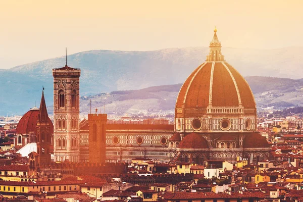 Skyline Florens Italien Katedralen Santa Maria Del Blommorna Vid Solnedgången — Stockfoto