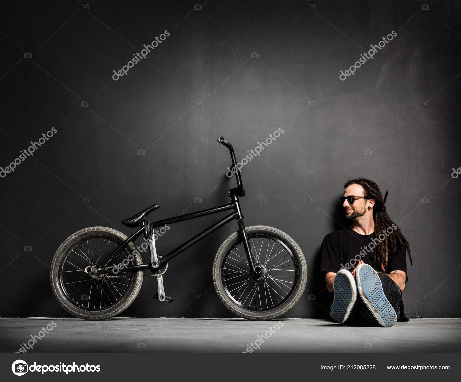 Man Dreadlocks Sitting Next Bmx Bike Stock Photo Photocreo 212085228