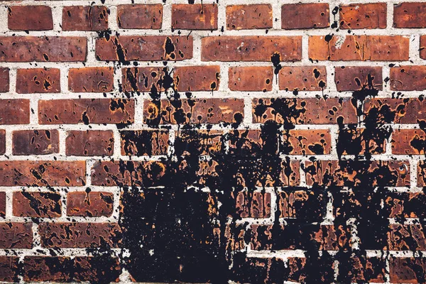 Czarna Farba Przeniosły Wszystkie Czerwony Mur Cegły Tło Grunge — Zdjęcie stockowe