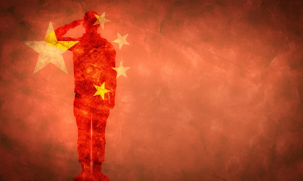 Bandera Grunge China Con Silueta Soldado Vintage Estilo Retro — Foto de Stock
