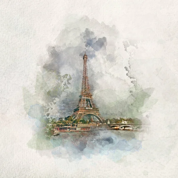 Watercolor Painting Eiffel Tower Paris France — Stock Photo, Image