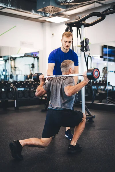 Senior Man Exercising Personal Trainer Sporty Lifestyle Retirement — Stock Photo, Image