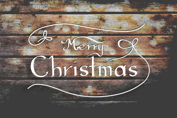 Merry Christmas Handwriting Wooden Background Fairy Lights Holiday Christian Celebration — Stock Photo, Image