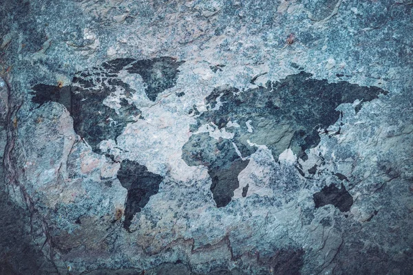 Mapa Del Mundo Sobre Fondo Piedra Gris Gruesa Continentes Tierras — Foto de Stock