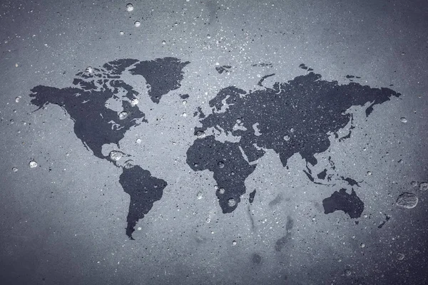 世界地图在灰色具体背景 大陆和土地 — 图库照片