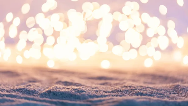 Fundo Inverno Acolhedor Com Neve Luzes Fadas Bokeh Fundo Natal — Fotografia de Stock