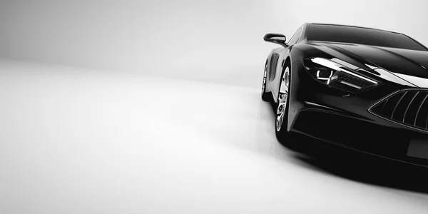 Modern Fekete Sportkocsi Reflektorfényben Háttérben — Stock Fotó