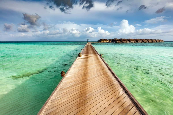 Jetty Madeira Mar Azul Maldivas — Fotografia de Stock