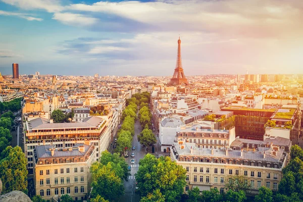 Панорамный Вид Эйфелеву Башню Закате Париж Франция — стоковое фото