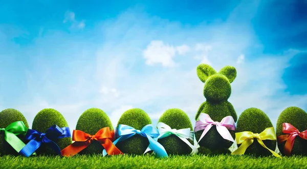 Met Gras Begroeide Paaseieren Bunny Groen Gras — Stockfoto