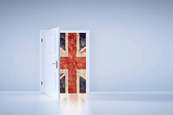 Britse Vlag Achter Deur Van Uitgang Brexit Concept — Stockfoto