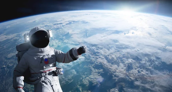 Astronaut Dirigeer Ruimtewandeling Aarde Baan — Stockfoto