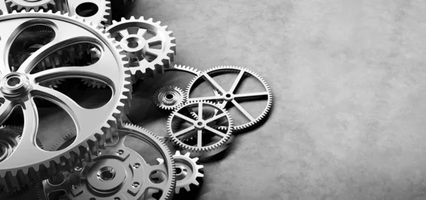 Close View Mechanism Gears Cogs Work Industrial Machinery Background — Stock Photo, Image