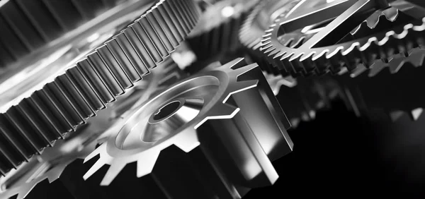 Close View Mechanism Gears Cogs Work Industrial Machinery Background — Stock Photo, Image