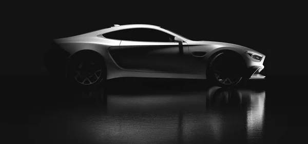 Μοντέρνο Λευκό Αυτοκίνητο Σπορ Αμάξι Απαλό Φως Μαύρο Φόντο — Φωτογραφία Αρχείου