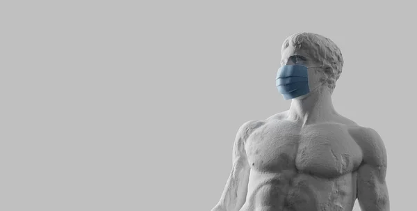 Oud Menselijk Standbeeld Met Gezichtsmasker Tegen Het Coronavirus Covid Illustratie — Stockfoto