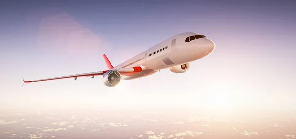 Avión Volando Sobre Las Nubes Aviones Modernos Pasajeros Aerolínea Comercial — Foto de Stock