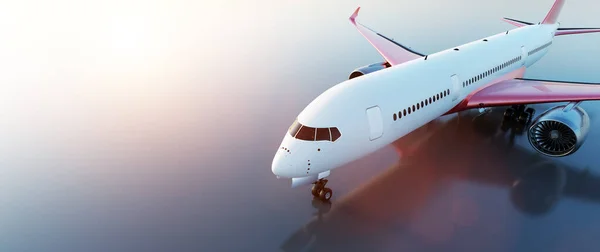 Avião Pista Pôr Sol Passageiro Aeronaves Modernas Companhia Aérea Comercial — Fotografia de Stock