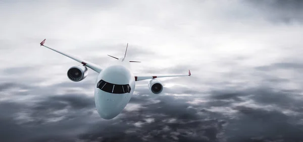 Avión Volando Sobre Las Nubes Aviones Modernos Pasajeros Aerolínea Comercial —  Fotos de Stock