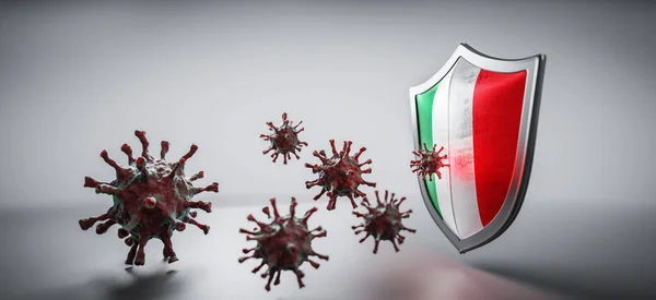 Shield Italy Flag Protect Coronavirus Covid National Guarding Support Pandemic — Stock Photo, Image
