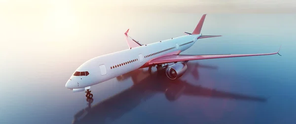 Pesawat Landasan Pacu Saat Matahari Terbenam Penumpang Pesawat Modern Maskapai — Stok Foto