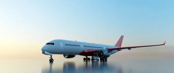 Avión Pista Atardecer Aviones Modernos Pasajeros Aerolínea Comercial —  Fotos de Stock