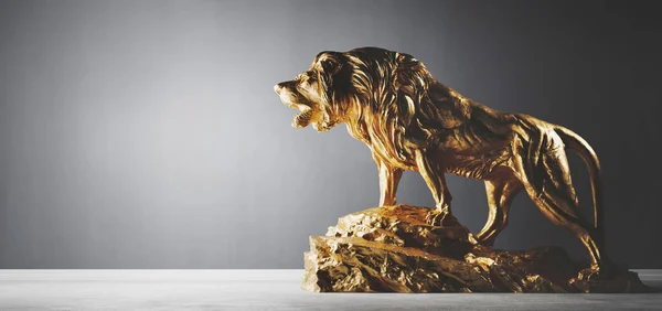狮子吼叫的金像 力量的概念并保持自豪 3D插图 — 图库照片