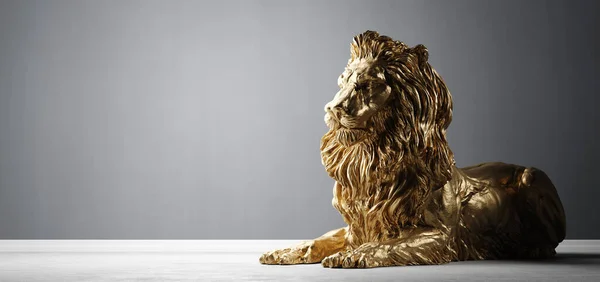 狮子的黄金雕像 力量的概念并保持自豪 3D插图 — 图库照片