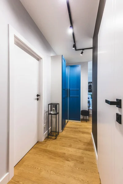 新公寓的入口走廊出租 大镜子和衣柜室内设计 — 图库照片