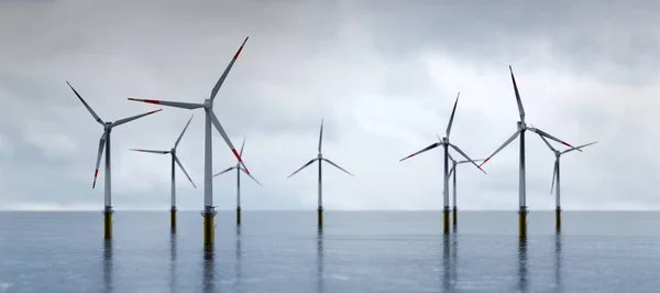 Farma Morskich Turbin Wiatrowych Oceanie Zrównoważona Produkcja Energii Czysta Energia — Zdjęcie stockowe