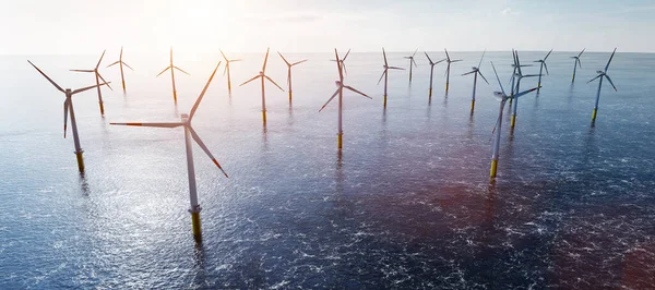 Angin Lepas Pantai Turbin Pertanian Laut Produksi Energi Berkelanjutan Daya — Stok Foto