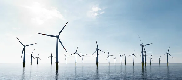 Angin Lepas Pantai Turbin Pertanian Laut Produksi Energi Berkelanjutan Daya — Stok Foto