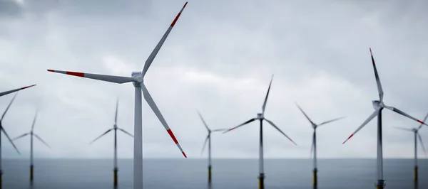 Farma Morskich Turbin Wiatrowych Oceanie Zrównoważona Produkcja Energii Czysta Energia — Zdjęcie stockowe