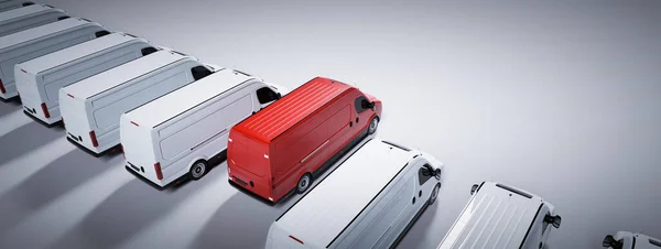 赤い商用バンと白いトラックの艦隊 海運業 3Dイラスト — ストック写真